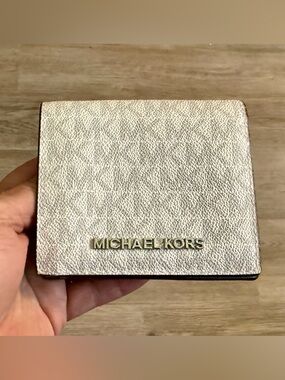 Michael Kors White Gray MK Monogram Compact Wallet